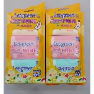 Khăn ướt mini let-green 12 miếng/1 gói #combo lốc 6 gói.