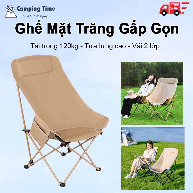 Ghế Mặt Trăng Tựa Lưng Cao Tải Trọng 120kg Kèm Túi Đựng Gấp Gọn Tiện Lợi Ghế Xếp Dã Ngoại Cắm Trại Du Lịch NA72
