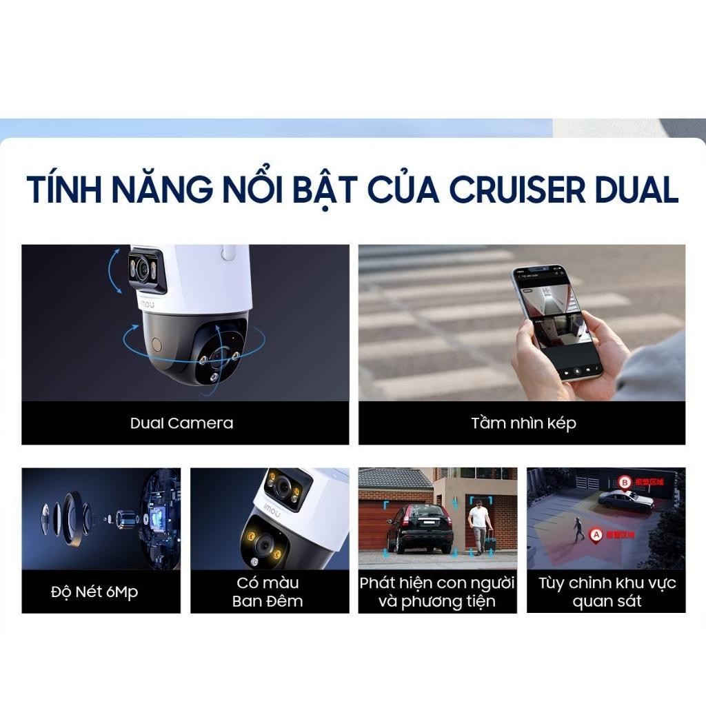 Camera 2 mắt ngoài trời Imou Cruiser Dual 6MP IPC-S7XP-6M0WED - 360, Đàm thoại 2 chiều, Bảo hành chính hãng