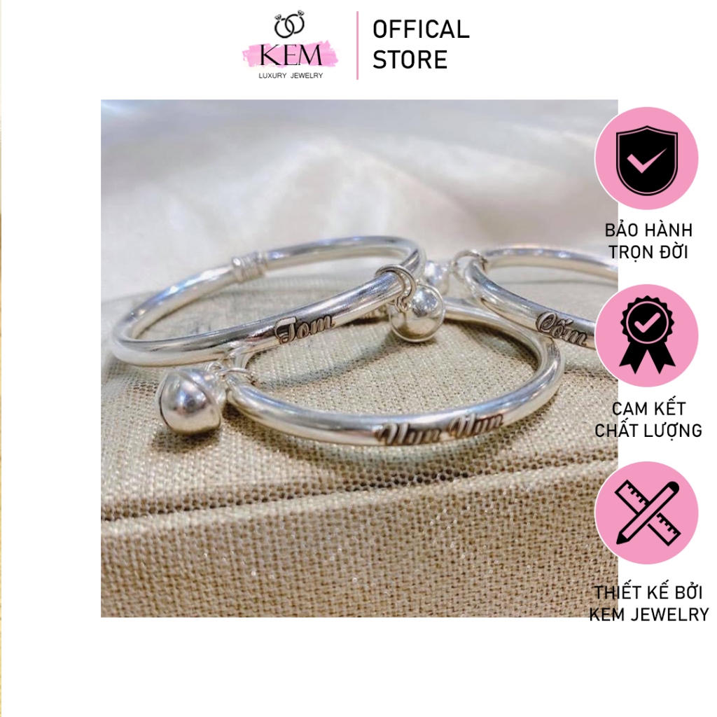 Lắc bạc khắc tên KEM JEWELRY, lắc bạc khắc tên cho bé theo yêu cầu