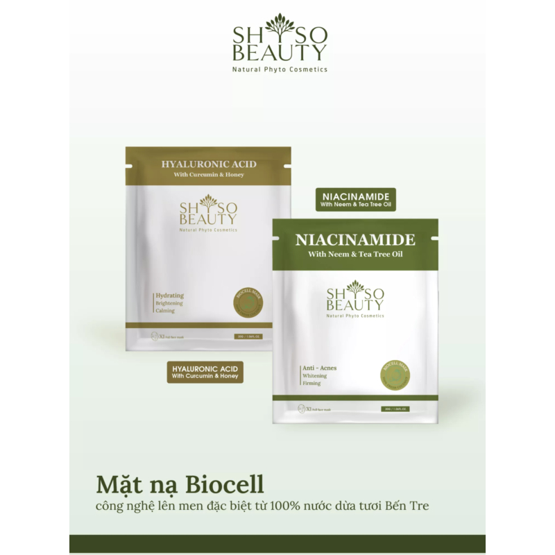 Combo 10 Mặt Nạ SHSO Beauty Biocell Hyaluronic Acid 1% With Curcumin & Honey Dưỡng Ẩm Sâu, Chống Lão Hóa 30g- NPC Phar