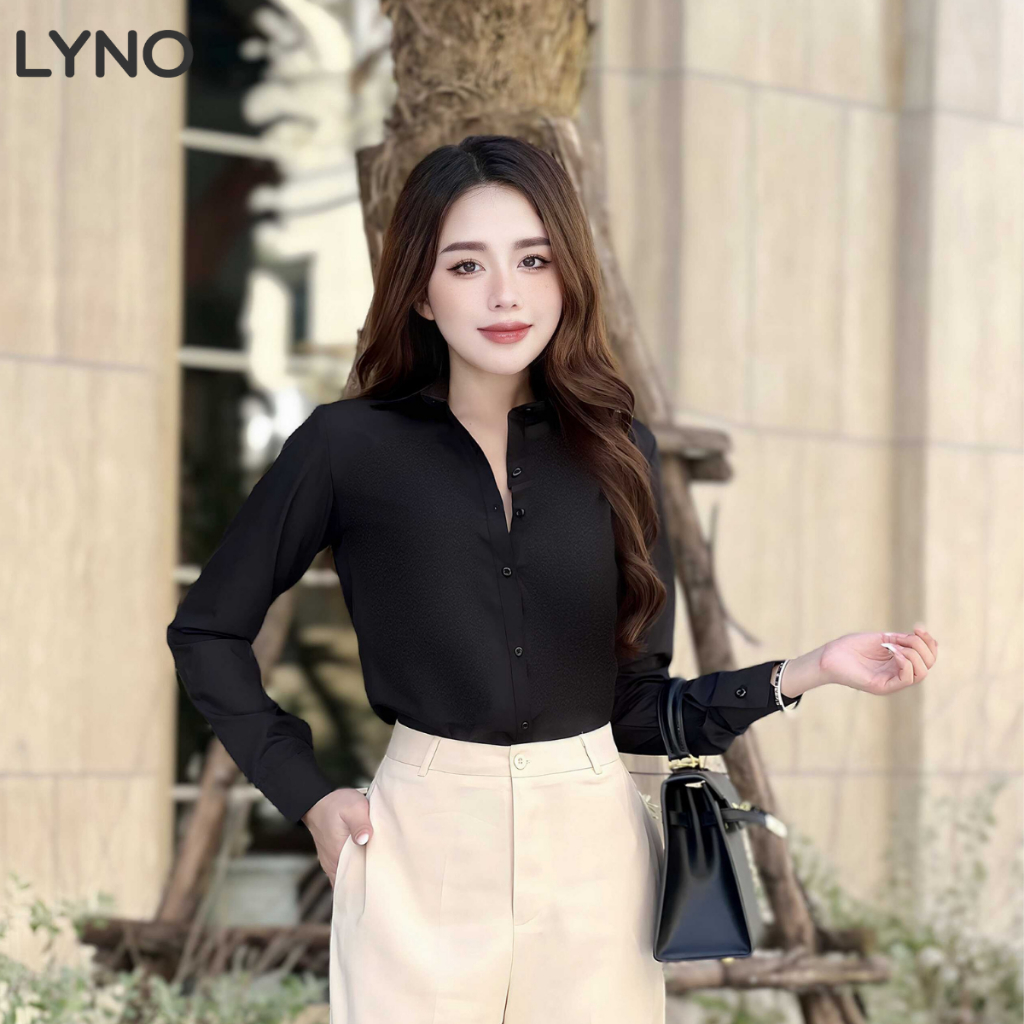 Áo sơ mi nữ công sở tay dài chất Kate Silk không nhăn, thoáng mát, form ôm sát LYNO có bigsize_AB0391