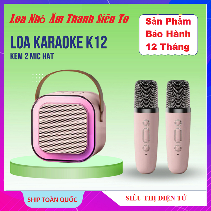 Loa Mini Bluetooth Hát Karaoke Tại Nhà, Kèm 2 Micro Không Dây, Mang Theo Du Lịch, Có Đèn Led RGB, Mic Hay - Bass Căng