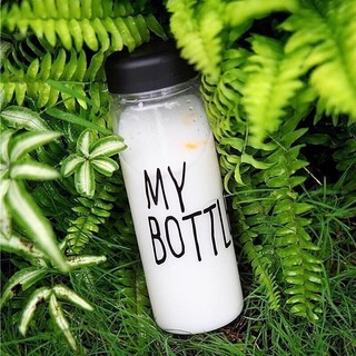 Bình nước thủy tinh in chữ my bottle nắp đen 450ml