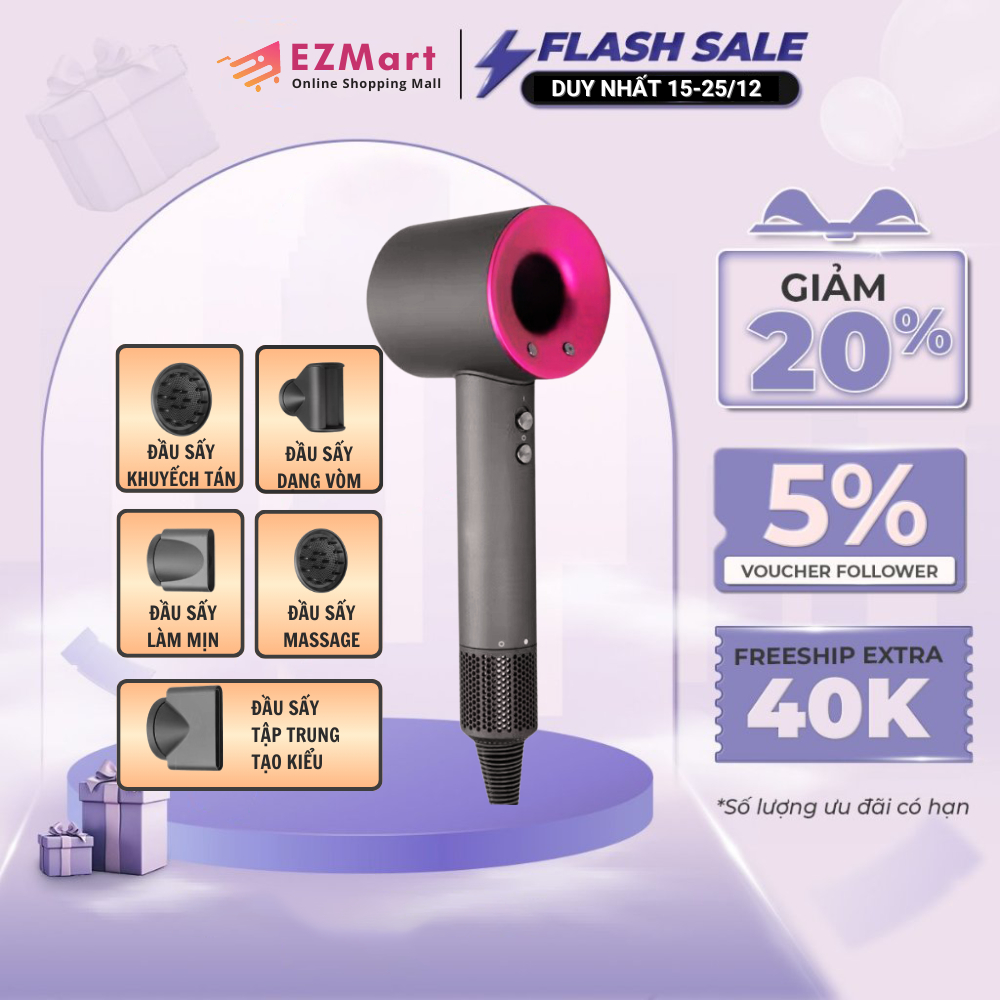 Máy Sấy Tóc Siêu Nhanh Sấy Khô Nhanh, Bức Xạ Thấp, Công Suất 1600W Không Cánh Quạt,Êm Ái