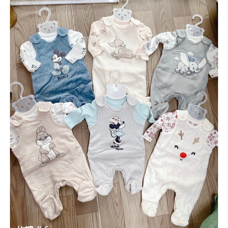 Combo quần Yếm kèm body suit nỉ nhung cho bé sơ sinh