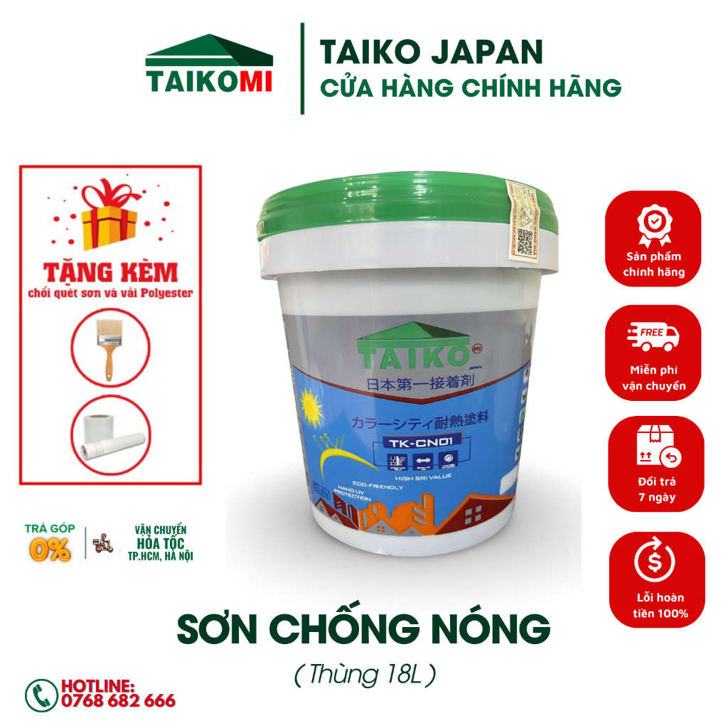 Keo Sơn Chống Nóng, Chống Cháy Taiko CN01/10 Lít- Bề mặt mái tôn, kim loại, tấm lợp Fibro, téc nước, tường nhà, bê tông