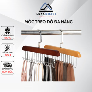 Móc treo đồ đa năng, Giá treo 8 mắc bằng gỗ treo áo lót cà vạt thắt lưng túi xách gọn, xoay 360 độ tiện dụng