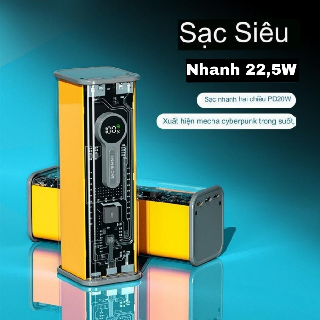 Box Sạc Dự Phòng Trong Suốt 8 Cell 18650 Sạc Nhanh 22.5W QC4.0 PD3.0 Chưa Có Pin \\ K46