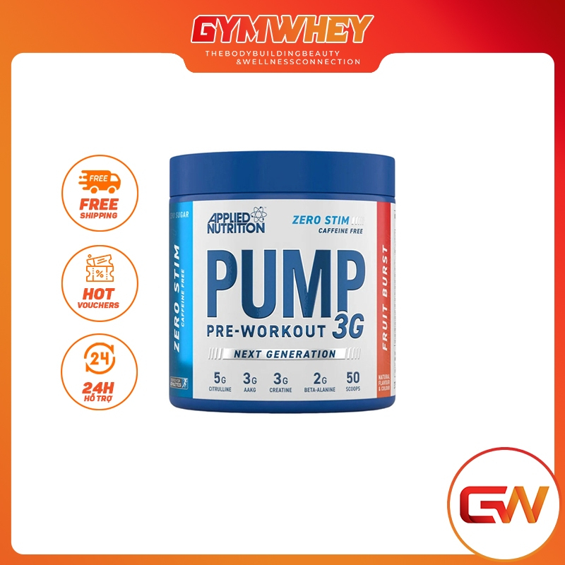 APPLIED NUTRITION PUMP 3G ZERO STIM 25SER | Pump Cơ Tăng Hiệu Suất Tập Luyện Không Chứa Caffein