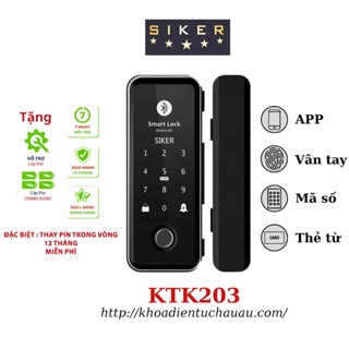 Khóa điện tử cửa Kính thông minh vân tay cao cấp - Siker 203 và 202- có app remote điều khiển - Hỗ trợ lắp đặt