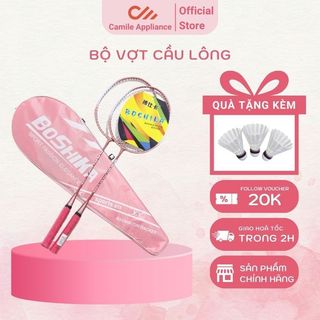 Vợt cầu lông BOSHIKA khung Carbon siêu bền nhẹ, Bộ 2 vợt đánh cầu tặng kèm dây cuốn, 3 quả cầu