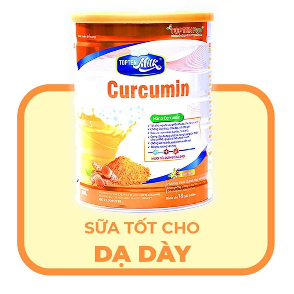 Sữa cho người đau dạ dày tá tràng CURCUMIN TOPTEN Milk 800gram - Sữa có tinh chất nghệ