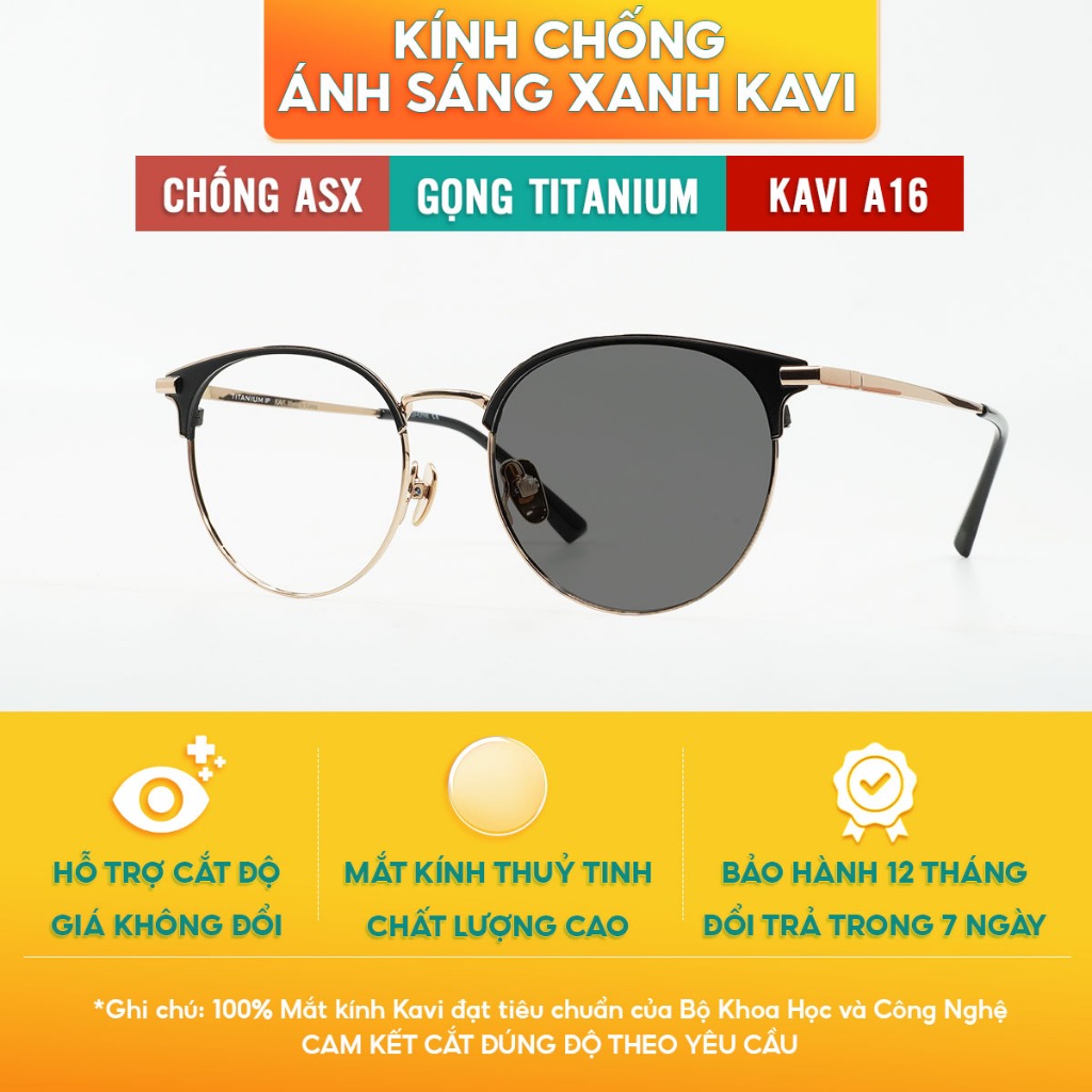 Kính chống ánh sáng xanh đổi màu gọng Titanium Hàn Quốc Kavi A16, bảo vệ mắt toàn diện cả trong nhà và ngoài trời
