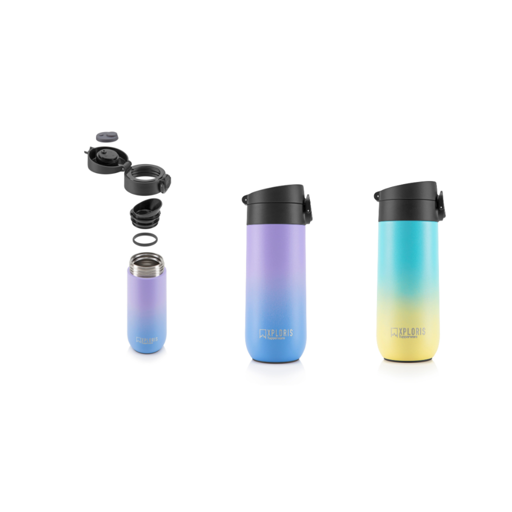 Bình giữ nhiệt XPLORIS FLASK Tupperware 450ml TẶNG kèm túi vải, inox 304 2 lớp cách nhiệt chân không, nắp bật có khoá an