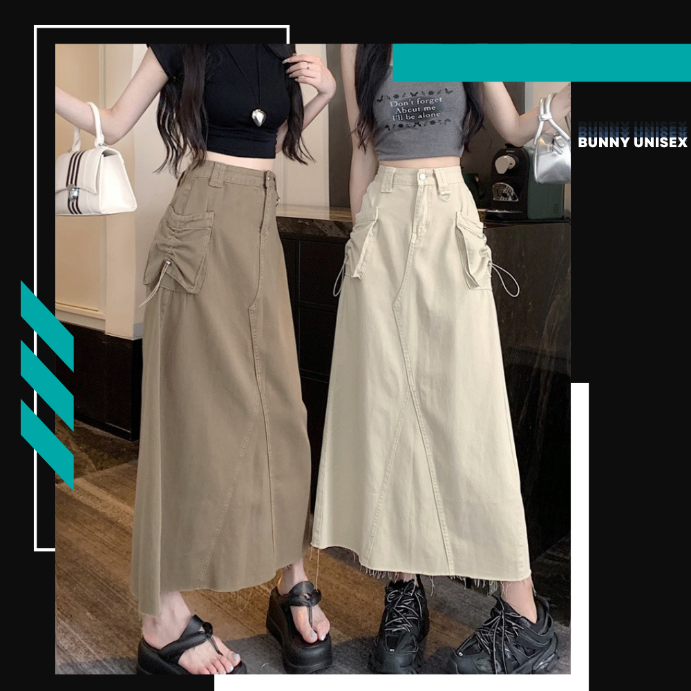 Chân váy dài cá tính túi rút 2 bên chất kaki mềm đứng form phong cách Ulzzang BUNNY deliz