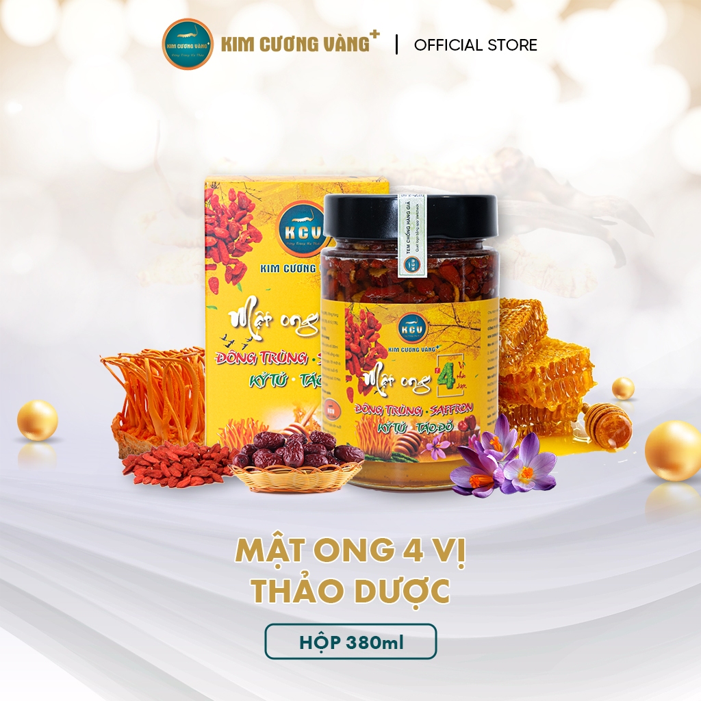 Mật Ong Đông Trùng Hạ Thảo Táo Đỏ Kỷ Tử Saffron Dưỡng Da Kim Cương Vàng 380ml