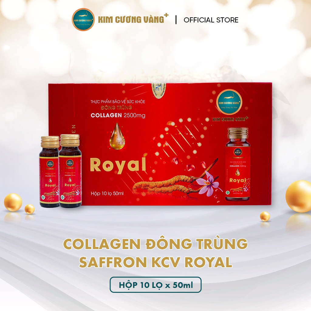 Collagen Đông Trùng Hạ Thảo Saffron Royal Dưỡng Da Kim Cương Vàng Hộp 10 chai