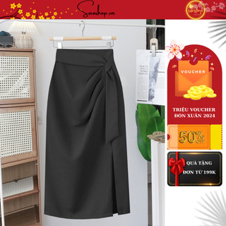 Váy xẻ tà có nếp gấp không đều saoshop M133 cho phụ nữ mùa hè phong cách công sở 2023