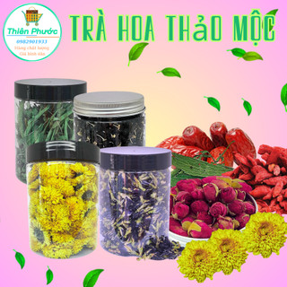 trà hoa cúc, hoa hồng, hoa nhài, kỉ tử, cam, chanh, tắc... các nguyên liệu tự chọn