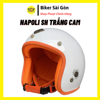 Nón Bảo Hiểm 3/4 Napoli Cao Cấp Trắng Cam BH 12 Tháng Chính Hãng - Biker Sài Gòn