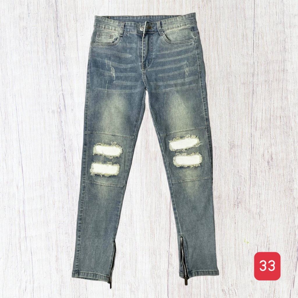 Quần Jean Nam - Quần Bò Nam vá da phối dây kéo ống co dãn tôn dáng chuẩn Muradfashion QJNA33