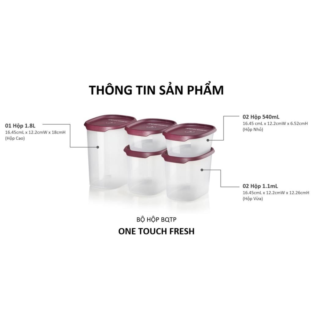 Bộ hộp trữ khô kệ bếp One Touch Fresh Tupperware set 5 thân trong nắp màu