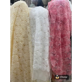 Vải ren hoa tròn 3d