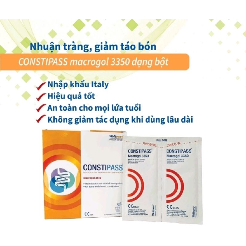 C0NSTIPASS chống táo bón hỗ trợ nhuận tràng,bổ sung chất xơ.giúp ăn ngon tiêu hóa tốt tránh đầy hơi khó tiêu.hộp 20 gói