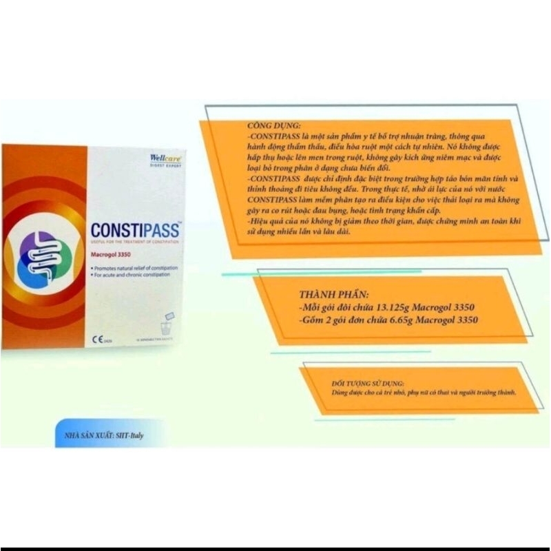 C0NSTIPASS chống táo bón hỗ trợ nhuận tràng,bổ sung chất xơ.giúp ăn ngon tiêu hóa tốt tránh đầy hơi khó tiêu.hộp 20 gói