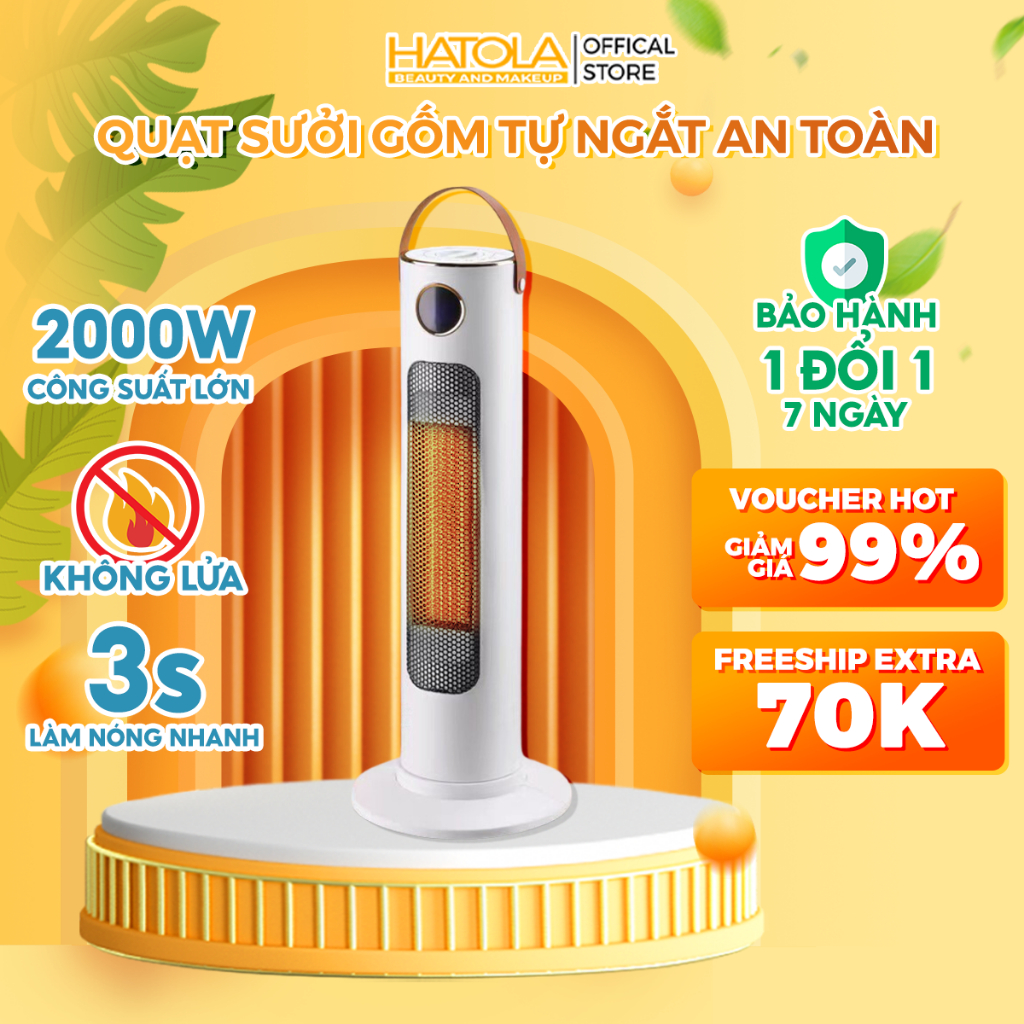 Quạt sưởi gốm nhiều mức nhiệt hiệu suất cao, máy sưởi cho gia đình, nhà tắm, sưởi chân ChiGo Hatola