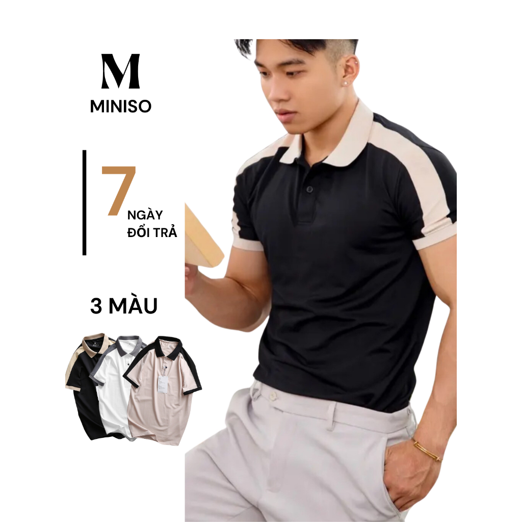 Áo Polo Nam vải cá sấu cotton co dãn và thấm hút tốt sọc cầu vai 3 màu - MINISO
