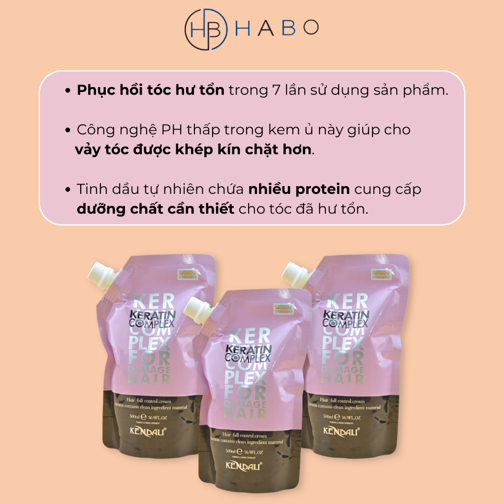 Ủ tóc, hấp tóc Keratin Kendali, hấp dầu tóc Kendali, kem ủ tóc, dầu ủ tóc dưỡng ẩm, phục hồi hư tổn cho tóc 500ml