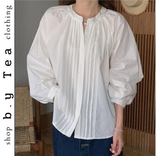Áo sơ mi kiểu nữ tay dài cổ tròn xếp ly dọc | Lita Shirt - B.Y Tea Clothing