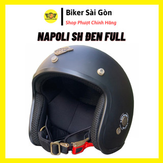 Nón Bảo Hiểm 3/4 Đầu Napoli SH Cao Cấp Đen Lót Đen - Biker Sài Gòn