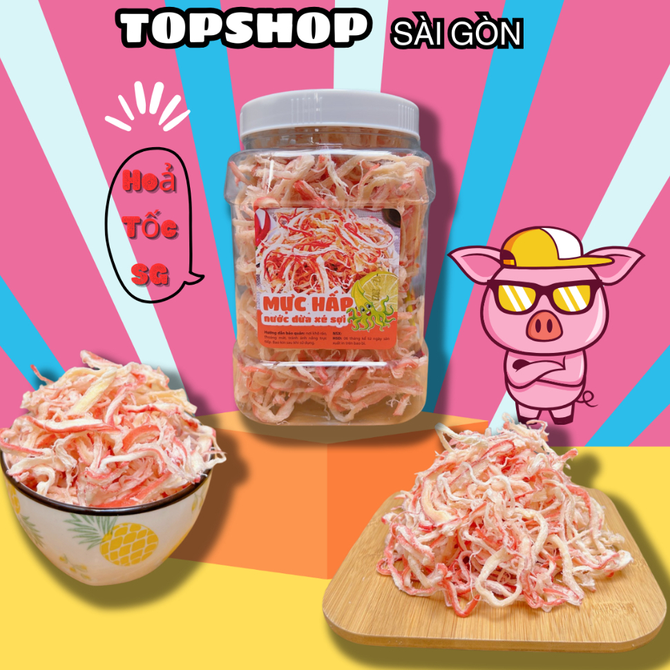 Mực Sợi Hấp Dừa, Mực Thái Xé Sợi Loại Ngon - Hộp 500GR - Đồ Ăn Vặt TOPSHOP Sài gòn
