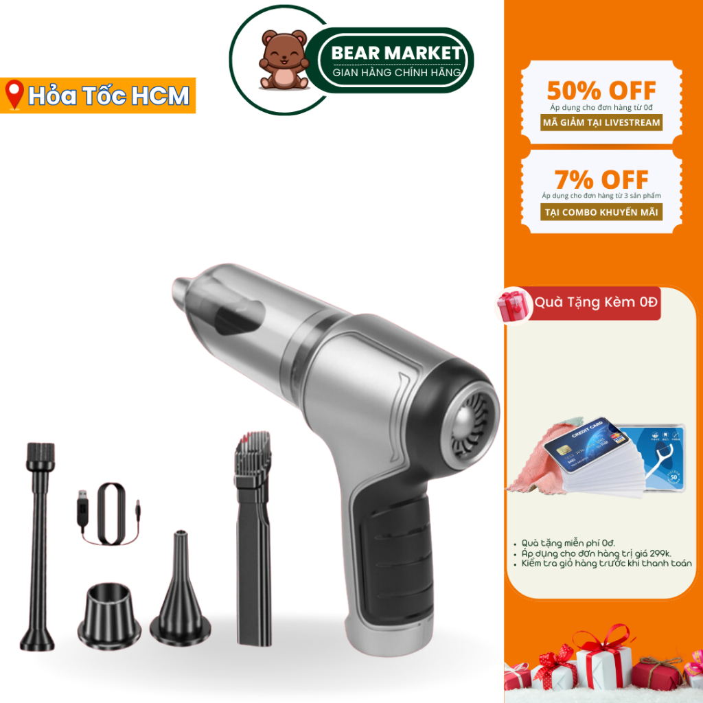 Máy hút bụi cầm tay cao cấp 2in1 kiêm máy thổi bụi công suất 120w lực hút 9000PA sạc pin tiện dụng bảo hành 1 tháng