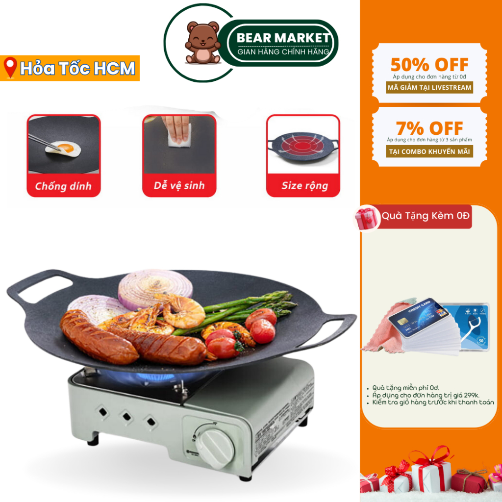 Chảo nướng đá không dầu Hàn Quốc size 34cm ,chảo nướng thịt BBQ chống dính dùng được cho mọi loại bếp, chất liệu cao cấp
