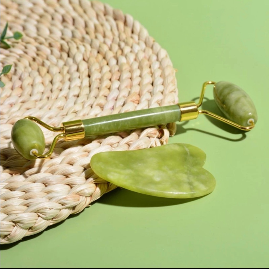 Combo Đá Guasha Massage Mặt + Cây Lăn Massage Mặt Giúp Trẻ Hóa Làn Da, Nâng Cơ Mặt Và Săn Chắc Da