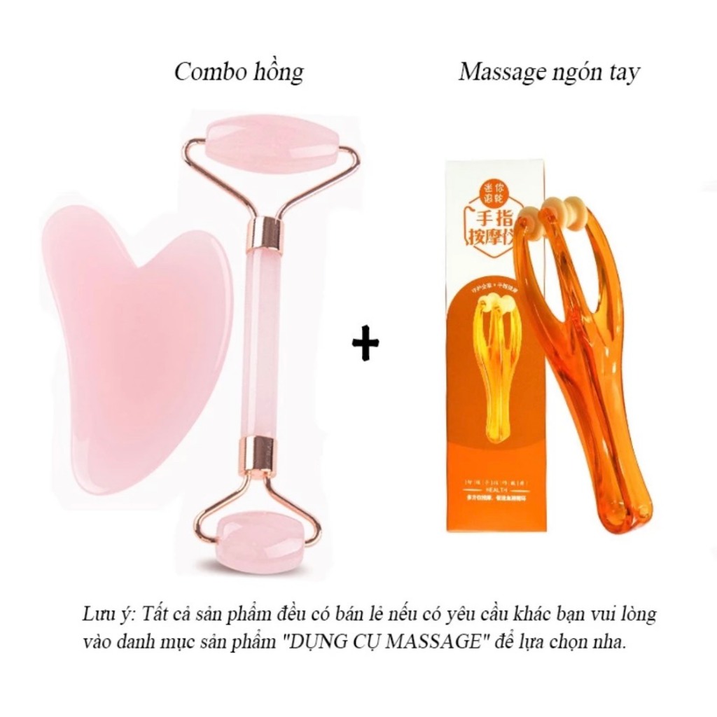 Combo Đá Guasha Massage Mặt + Cây Lăn Massage Mặt Giúp Trẻ Hóa Làn Da, Nâng Cơ Mặt Và Săn Chắc Da