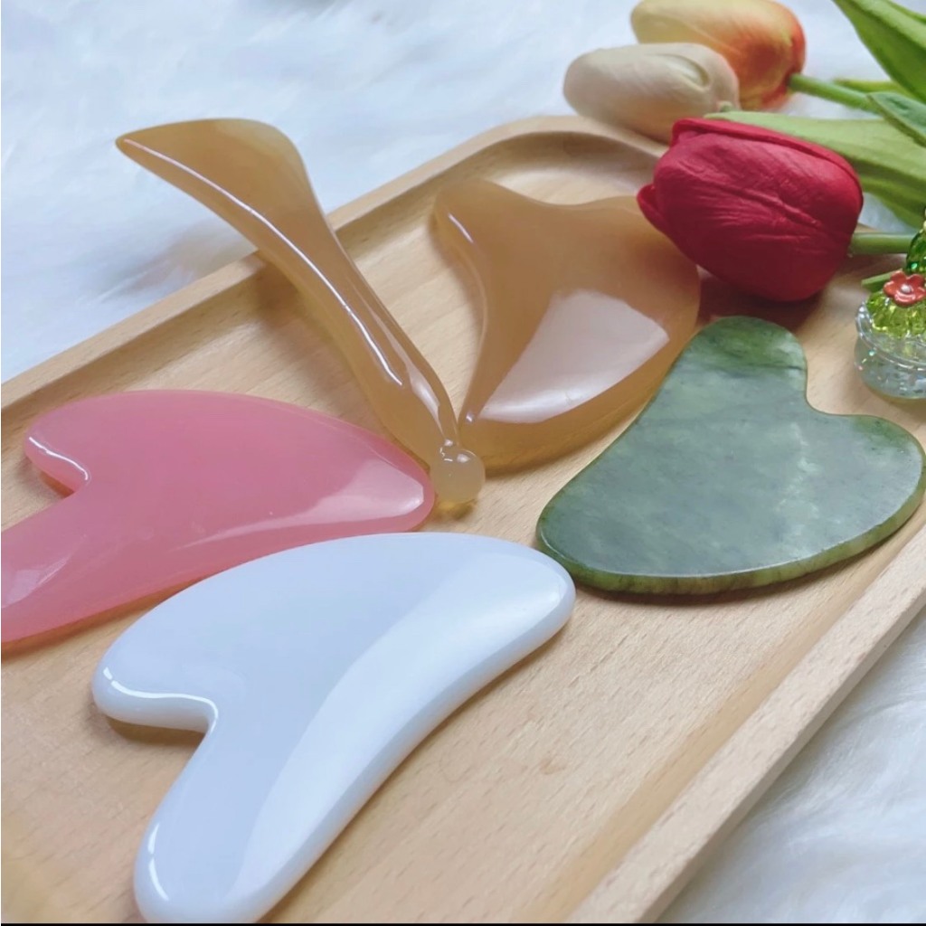 Combo Đá Guasha Massage Mặt + Cây Lăn Massage Mặt Giúp Trẻ Hóa Làn Da, Nâng Cơ Mặt Và Săn Chắc Da