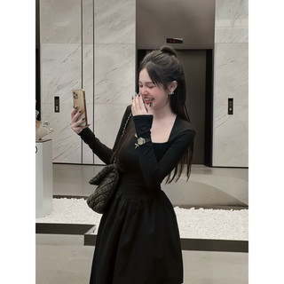 Váy maxi dài cổ vuông phối thô