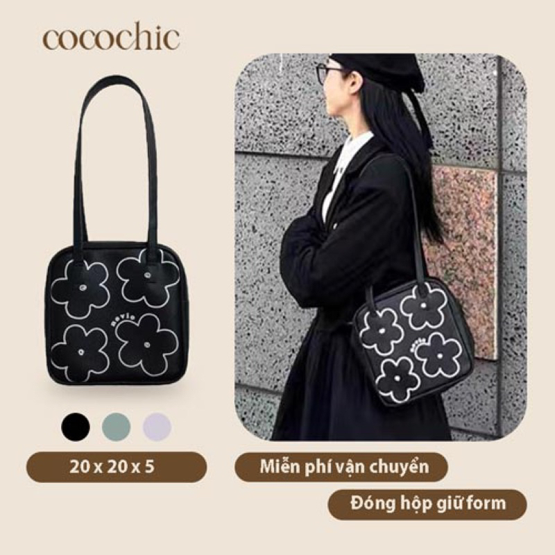 Túi xách da đeo vai dáng vuông hoạ tiết - Bloom Bag