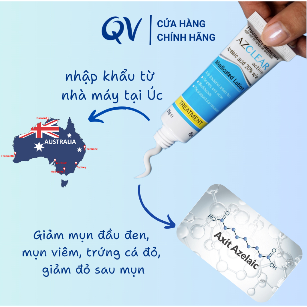 Kem giảm mụn Azelaic Acid 20% Azclear Action Medicated Lotion 25g