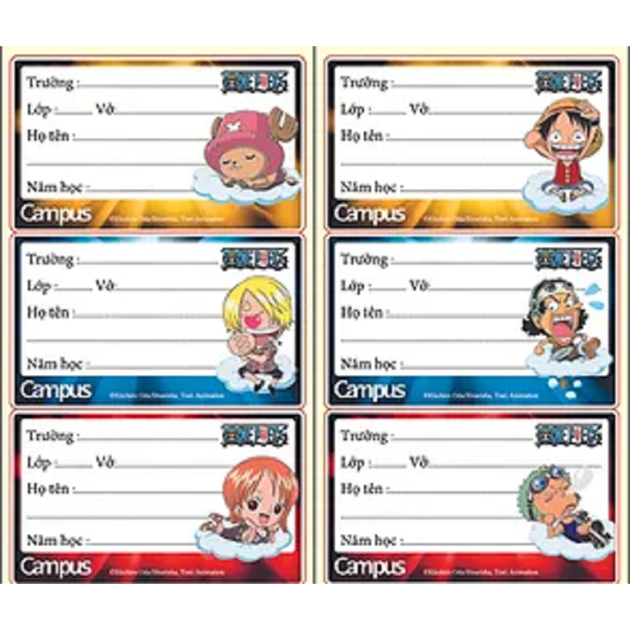 Nhãn vở Campus hình doraemon dễ thương, nhãn vở campus one piece chính hãng giá rẻ