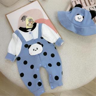 Body cho bé, Áo liền quần kèm mũ chấm bi cho bé từ 3 - 11 tháng