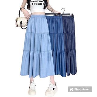 Chân váy nữ vải jeans lụa dáng dài 🦋 váy bò nữ cạp chun 3 màu 🦋 40-70kg