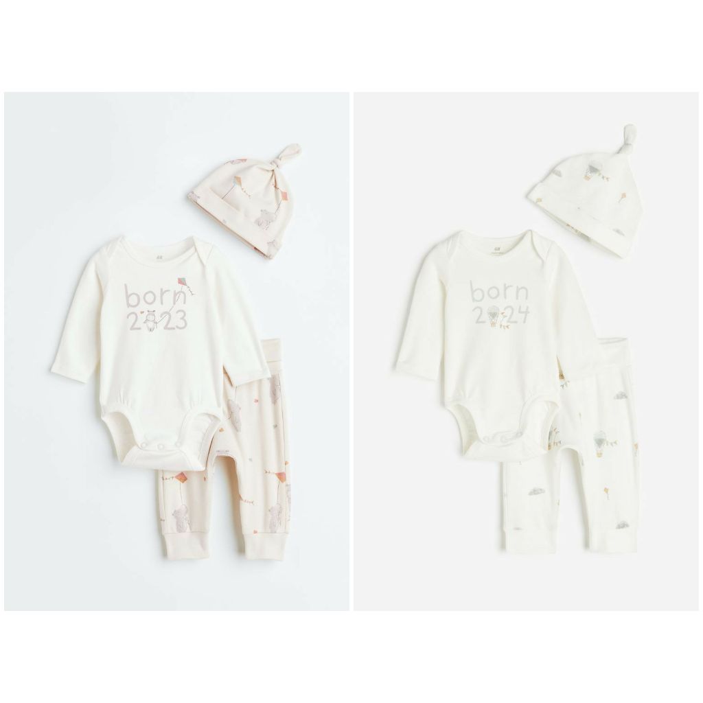 Set 3 chi tiết sơ sinh Born 2023 Born 2024 HM H&M_hàng chính hãng authentic