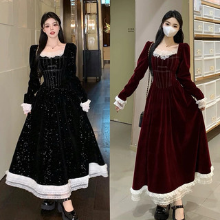 [SẴN] Váy Nhung 2 Dáng Ngắn Dài Đỏ - Đen Phối Viền Ren (CÓ BIGSIZE)