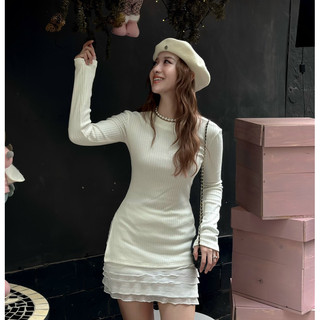 Set áo cổ lọ váy, set áo len tăm dày dặn xẻ hông tôn dáng mix chân váy ren tầng siêu xinh Choose Me Klp